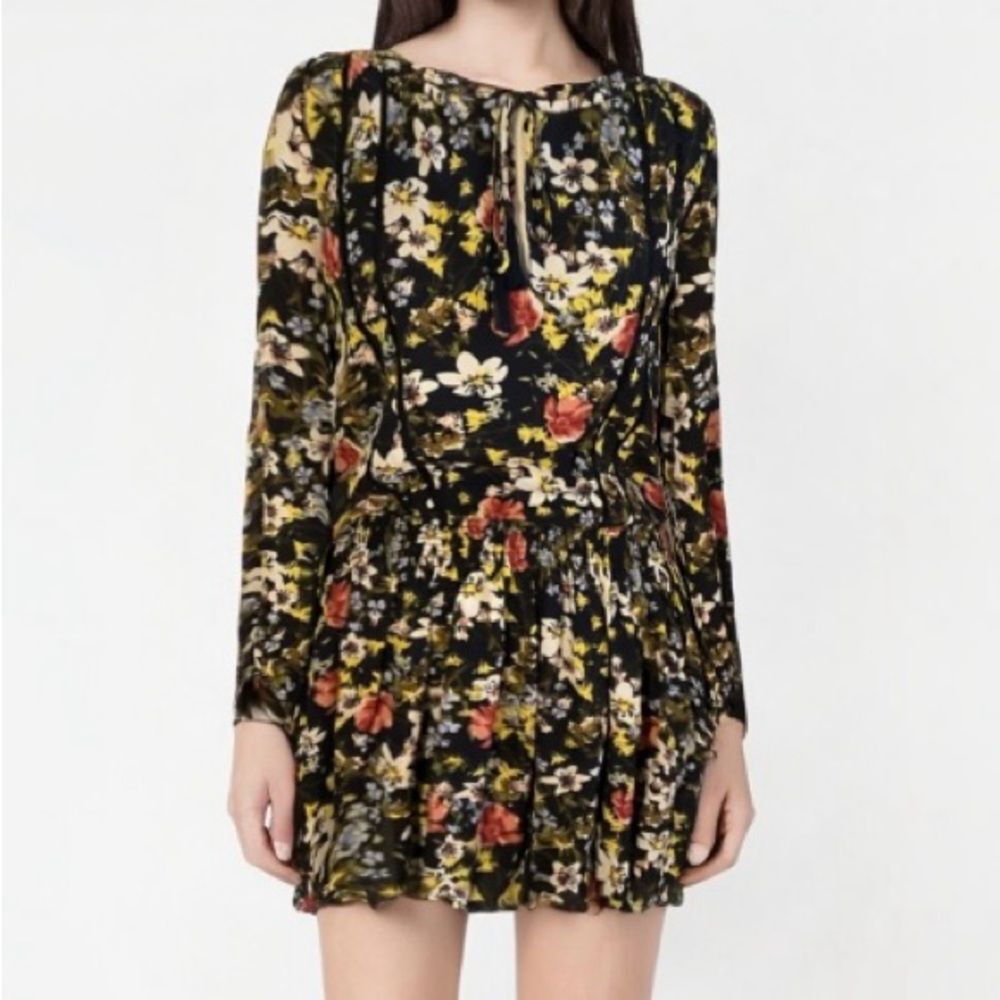 NWT Banana Republic Navy Blue Valeri Floral Smocked Elastic Waist Dress Size S